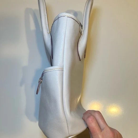 Dooney & Bourke Florentine Leather Satchel Bucket Handbag Purse Tote Ecru White - Picture 8 of 11